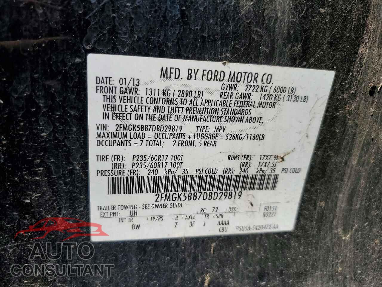 FORD FLEX 2013 - 2FMGK5B87DBD29819