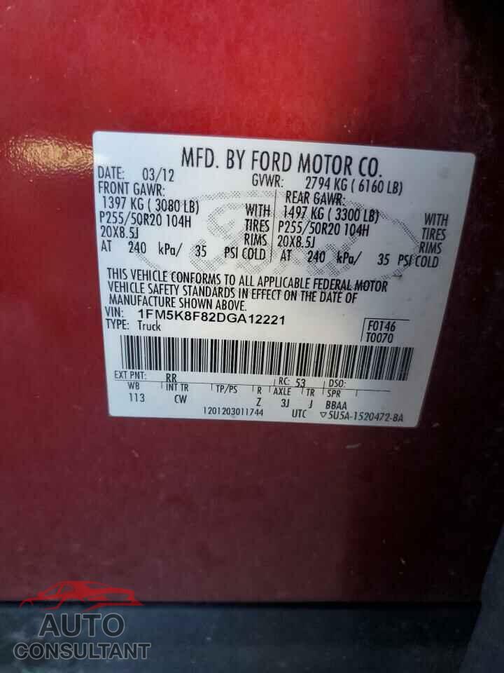 FORD EXPLORER 2013 - 1FM5K8F82DGA12221