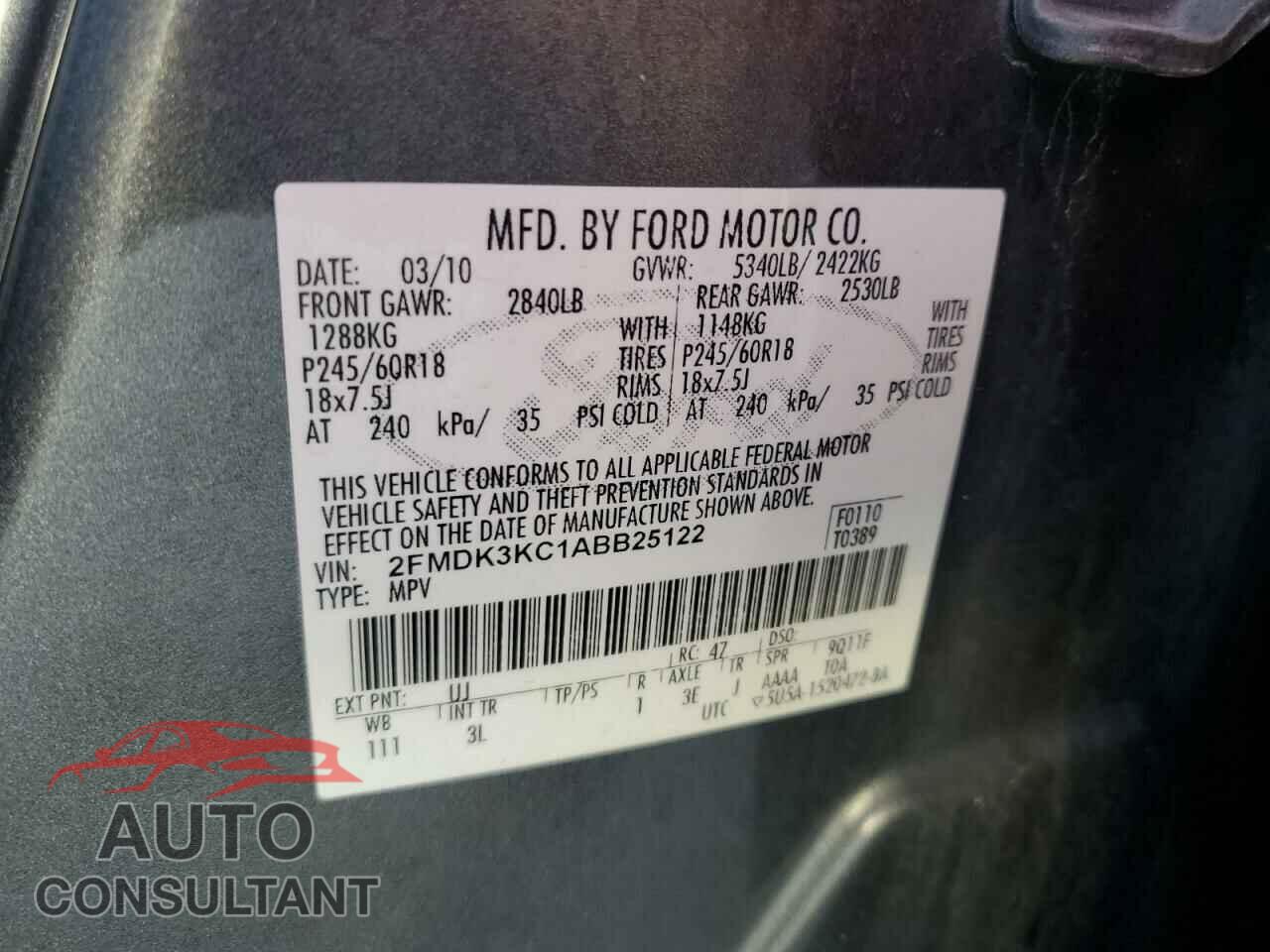 FORD EDGE 2010 - 2FMDK3KC1ABB25122