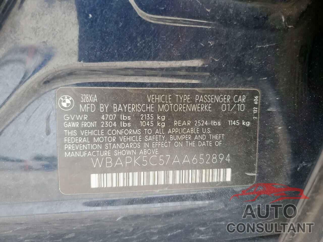 BMW 3 SERIES 2010 - WBAPK5C57AA652894