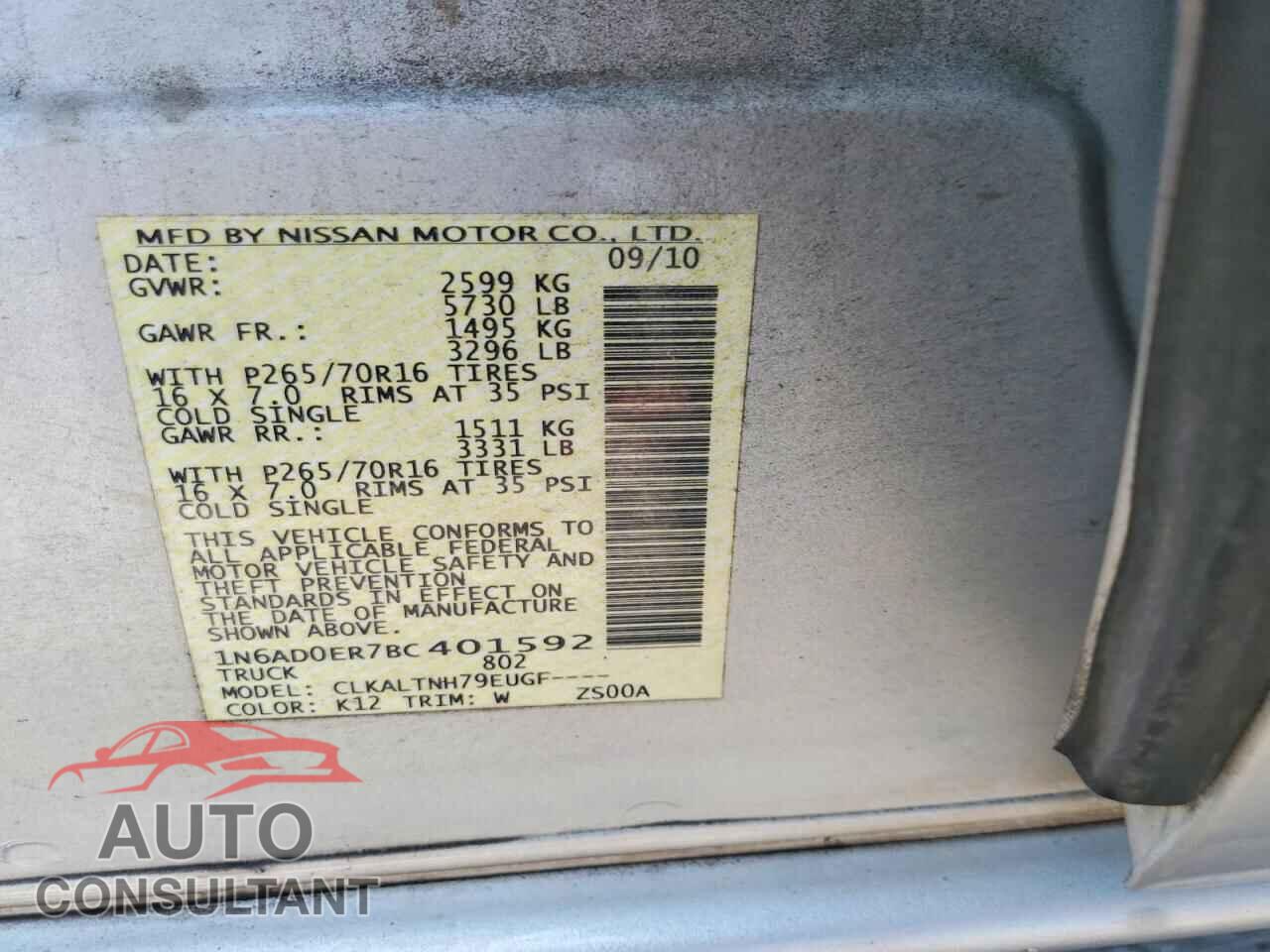NISSAN FRONTIER 2011 - 1N6AD0ER7BC401592