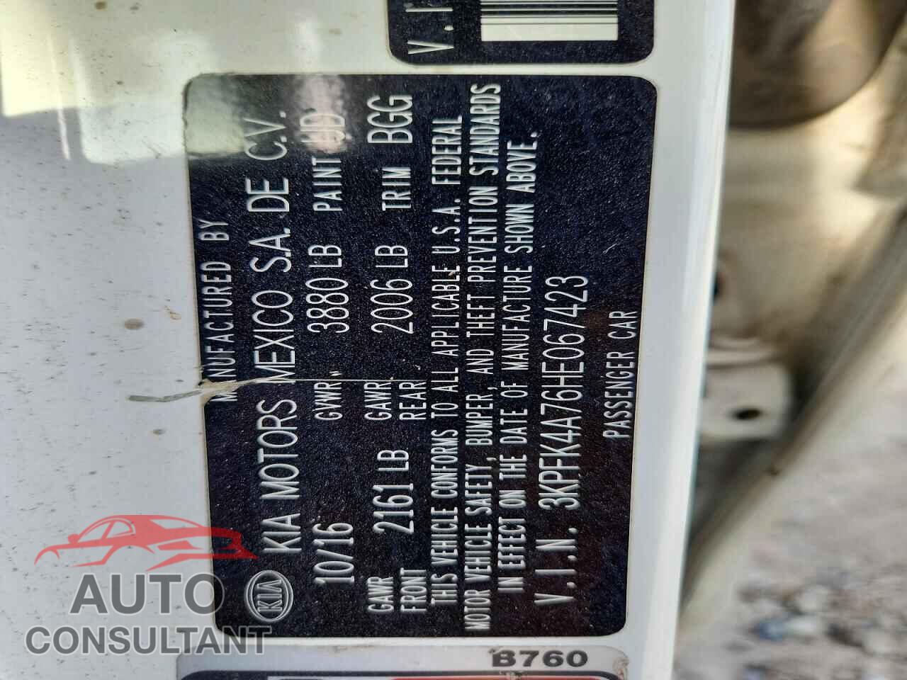 KIA FORTE 2017 - 3KPFK4A76HE067423