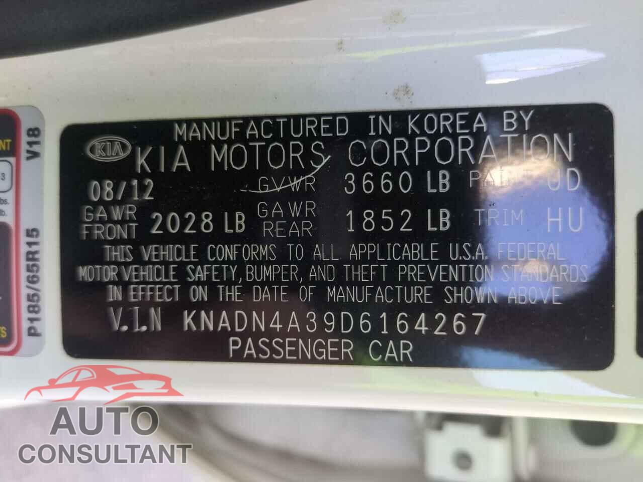 KIA RIO 2013 - KNADN4A39D6164267