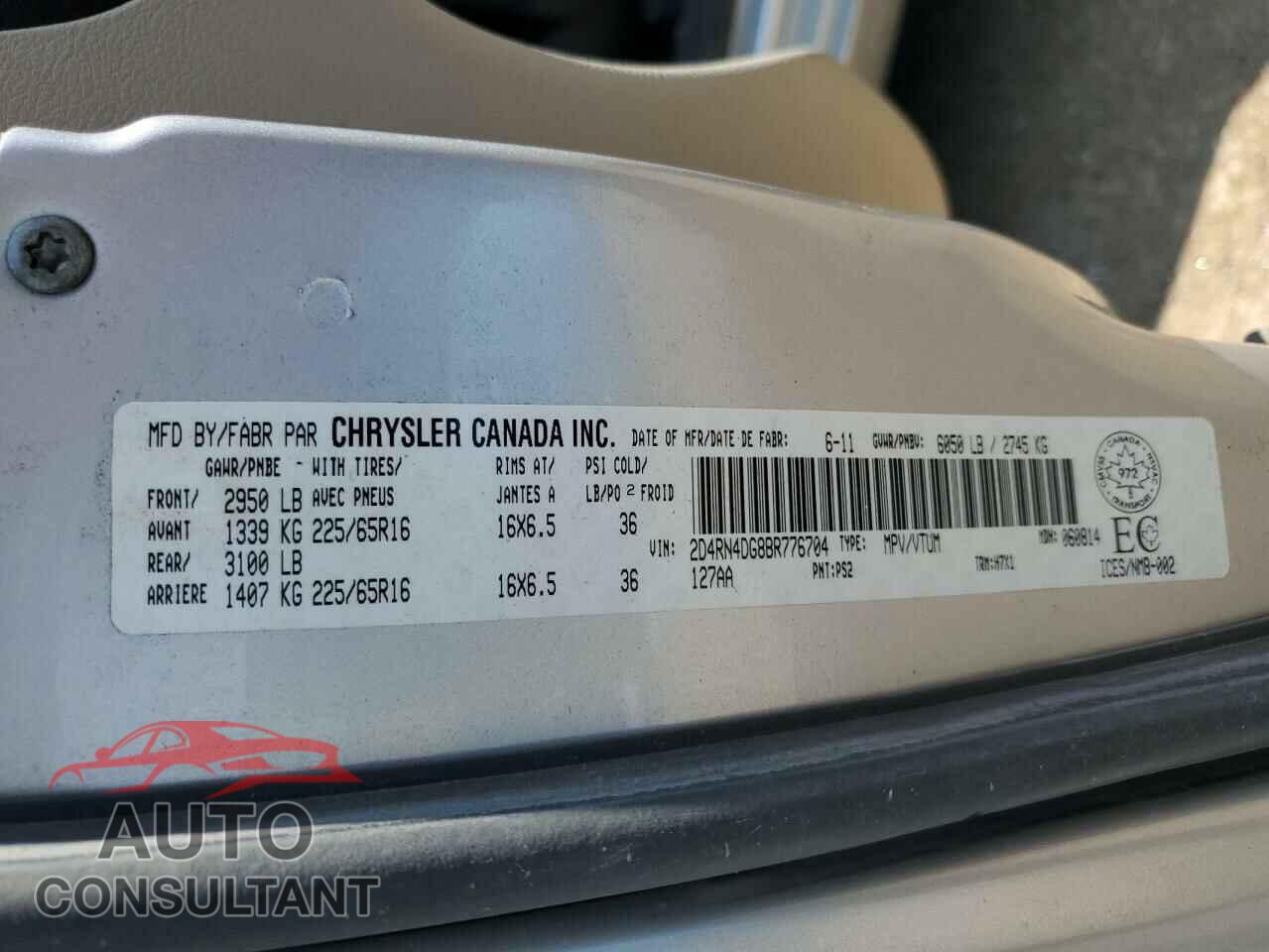 DODGE CARAVAN 2011 - 2D4RN4DG8BR776704