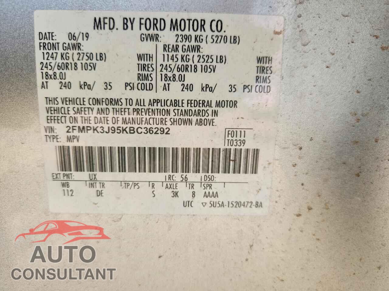 FORD EDGE 2019 - 2FMPK3J95KBC36292