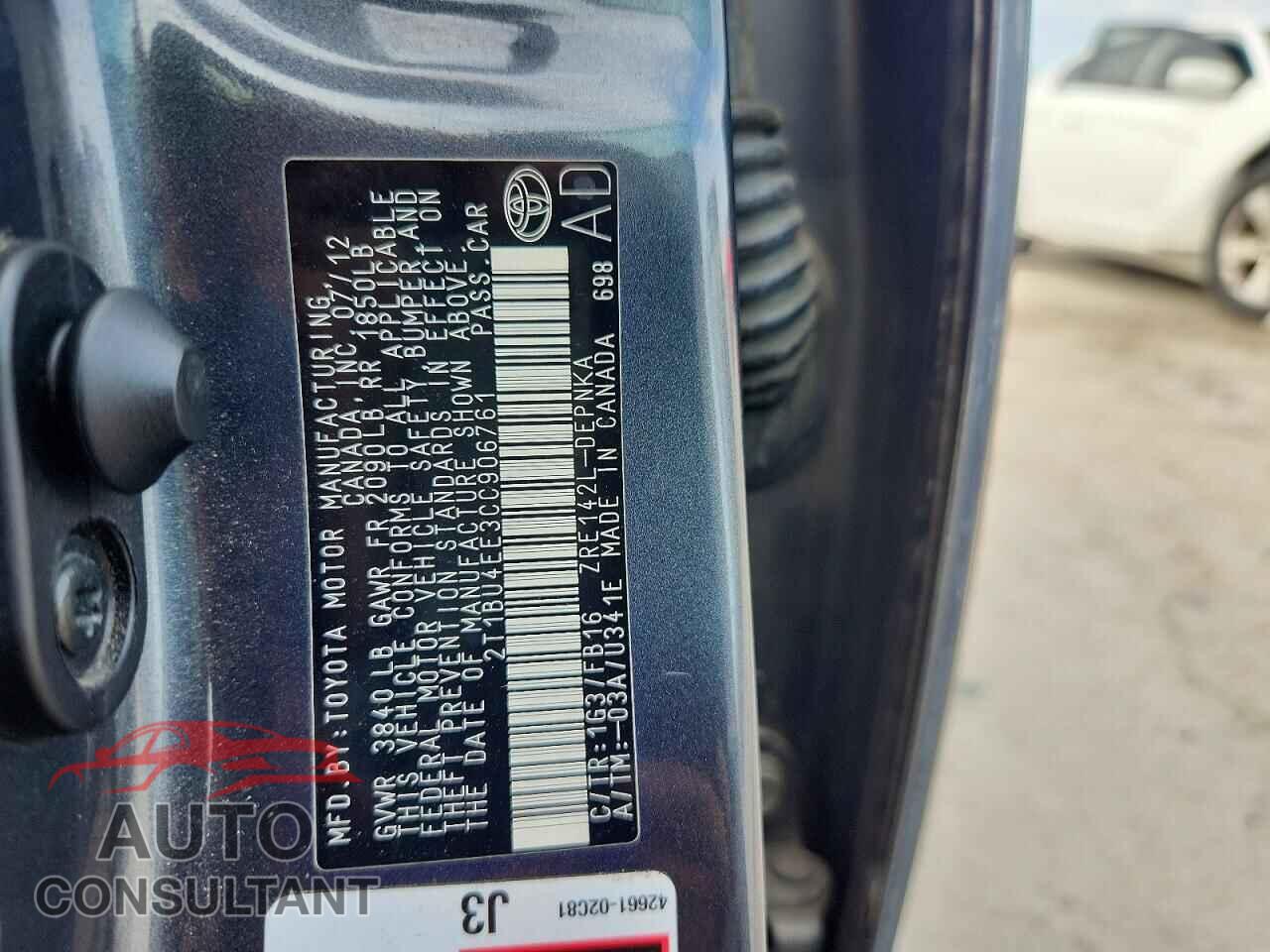 TOYOTA COROLLA 2012 - 2T1BU4EE3CC906761