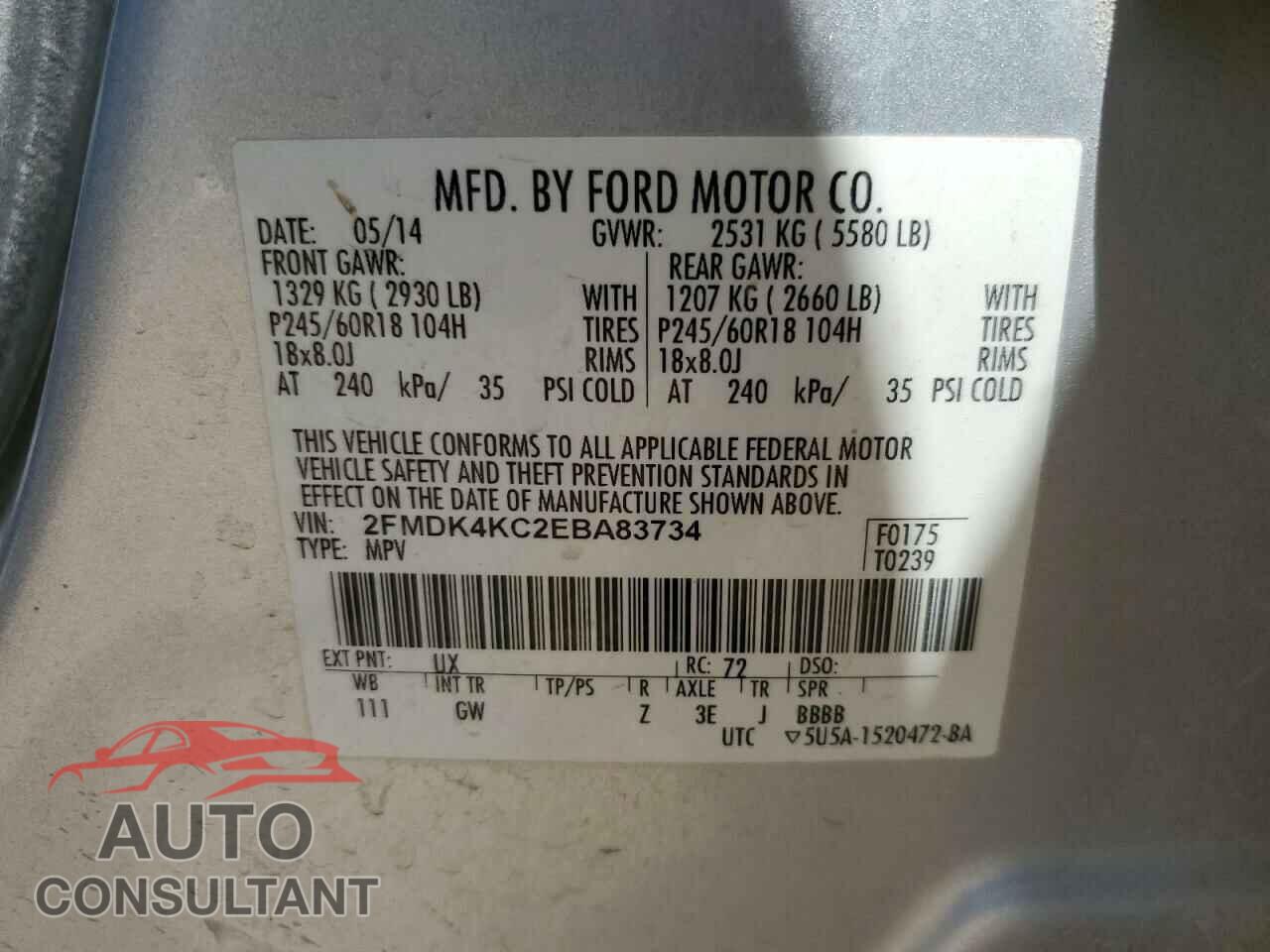 FORD EDGE 2014 - 2FMDK4KC2EBA83734