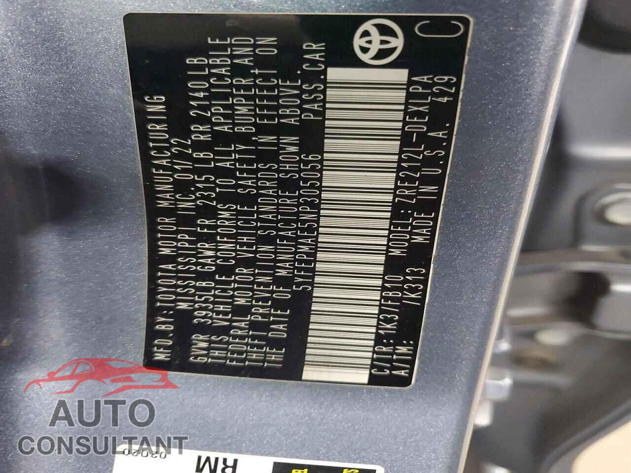 TOYOTA COROLLA 2022 - 5YFEPMAE5NP305056