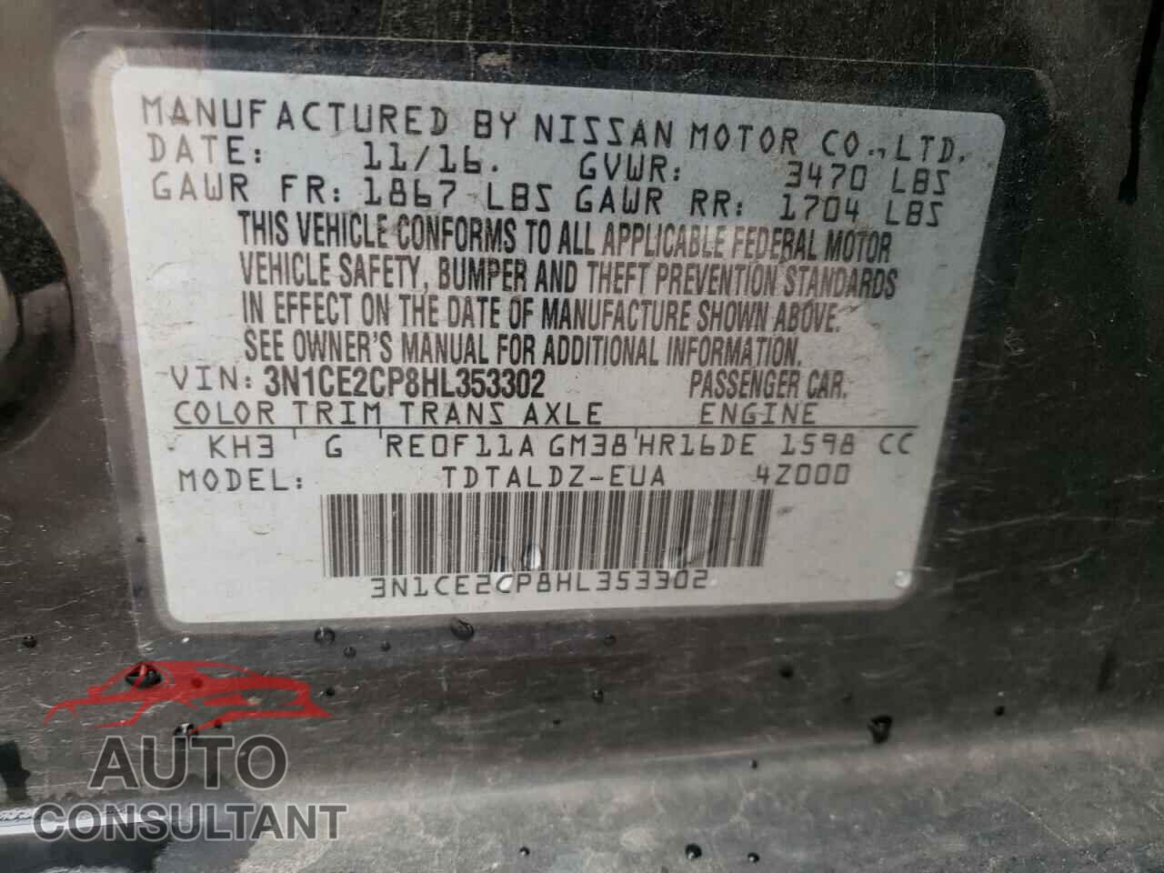 NISSAN VERSA 2017 - 3N1CE2CP8HL353302
