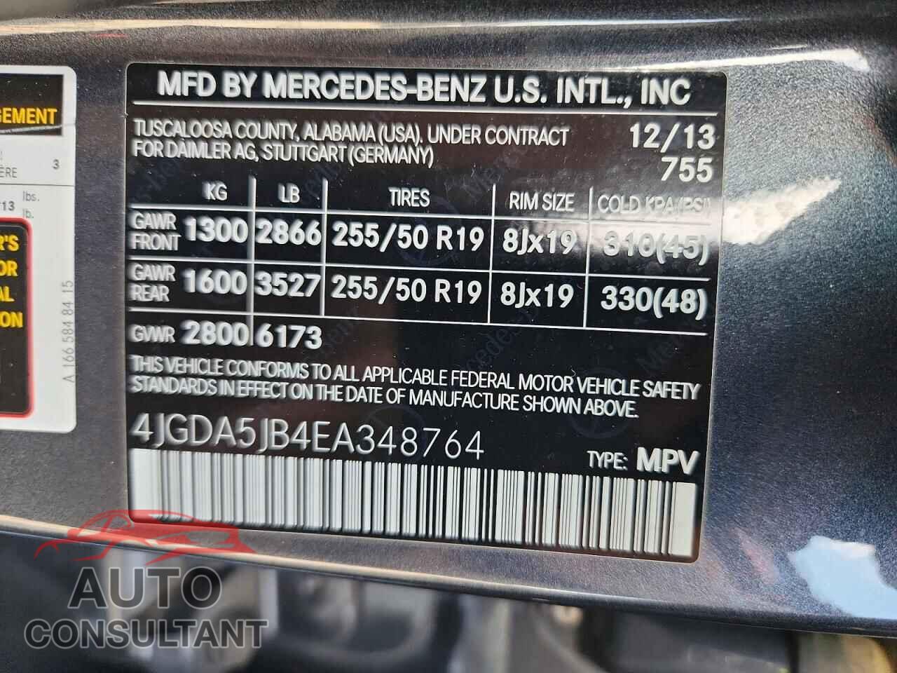 MERCEDES-BENZ M-CLASS 2014 - 4JGDA5JB4EA348764