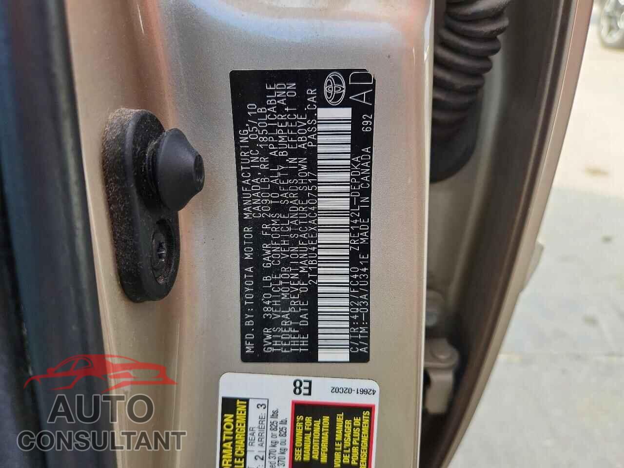 TOYOTA COROLLA 2010 - 2T1BU4EEXAC407517