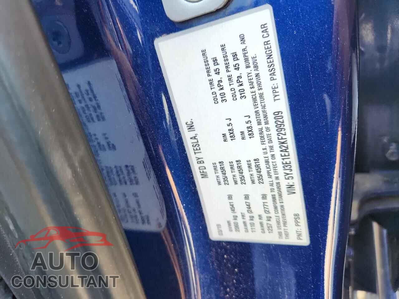 TESLA MODEL 3 2019 - 5YJ3E1EA2KF299209