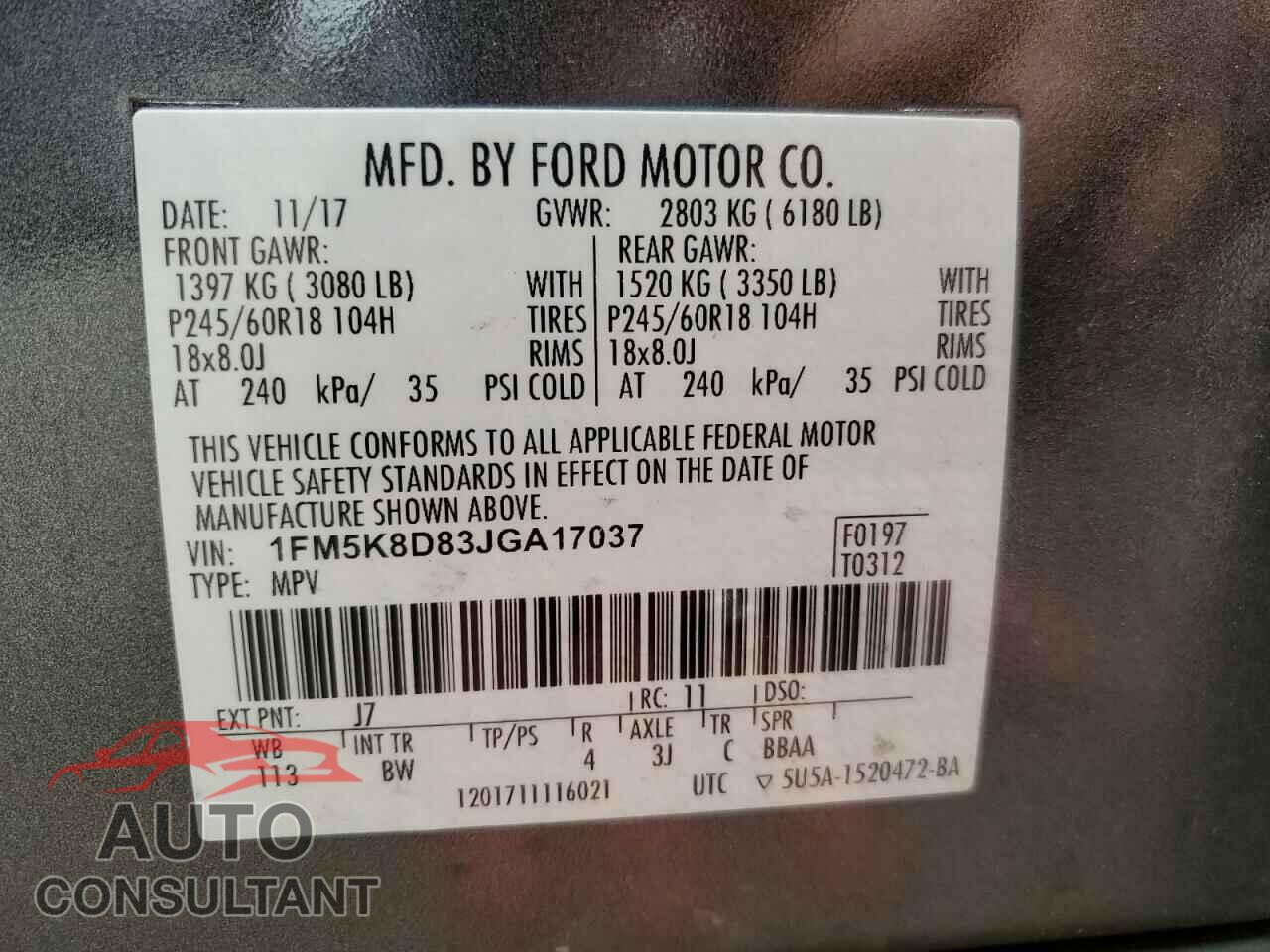 FORD EXPLORER 2018 - 1FM5K8D83JGA17037