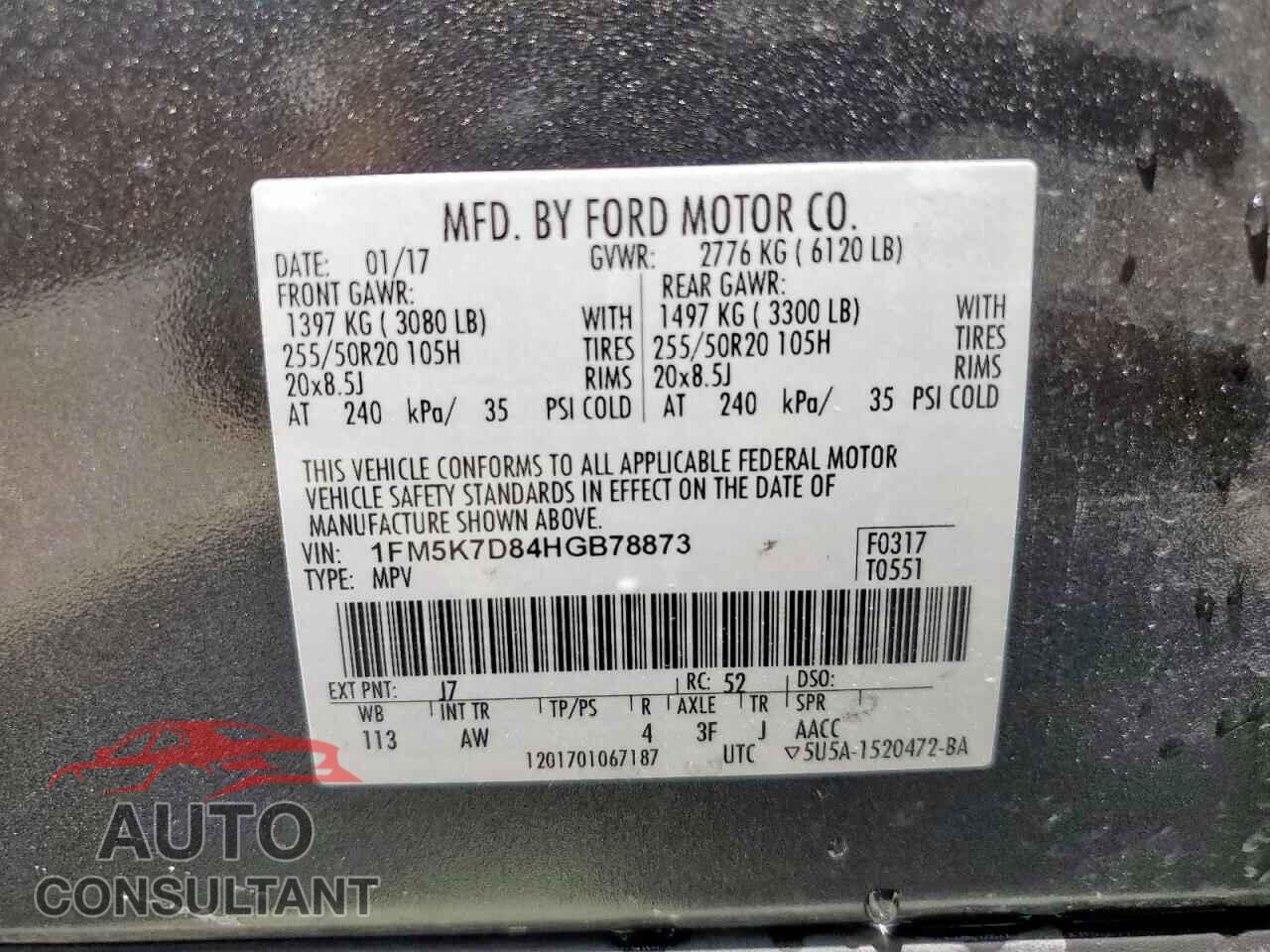 FORD EXPLORER 2017 - 1FM5K7D84HGB78873