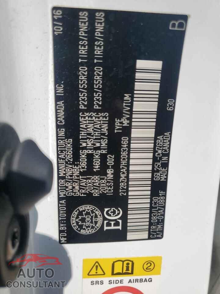 LEXUS RX350 2017 - 2T2BZMCA7HC063460