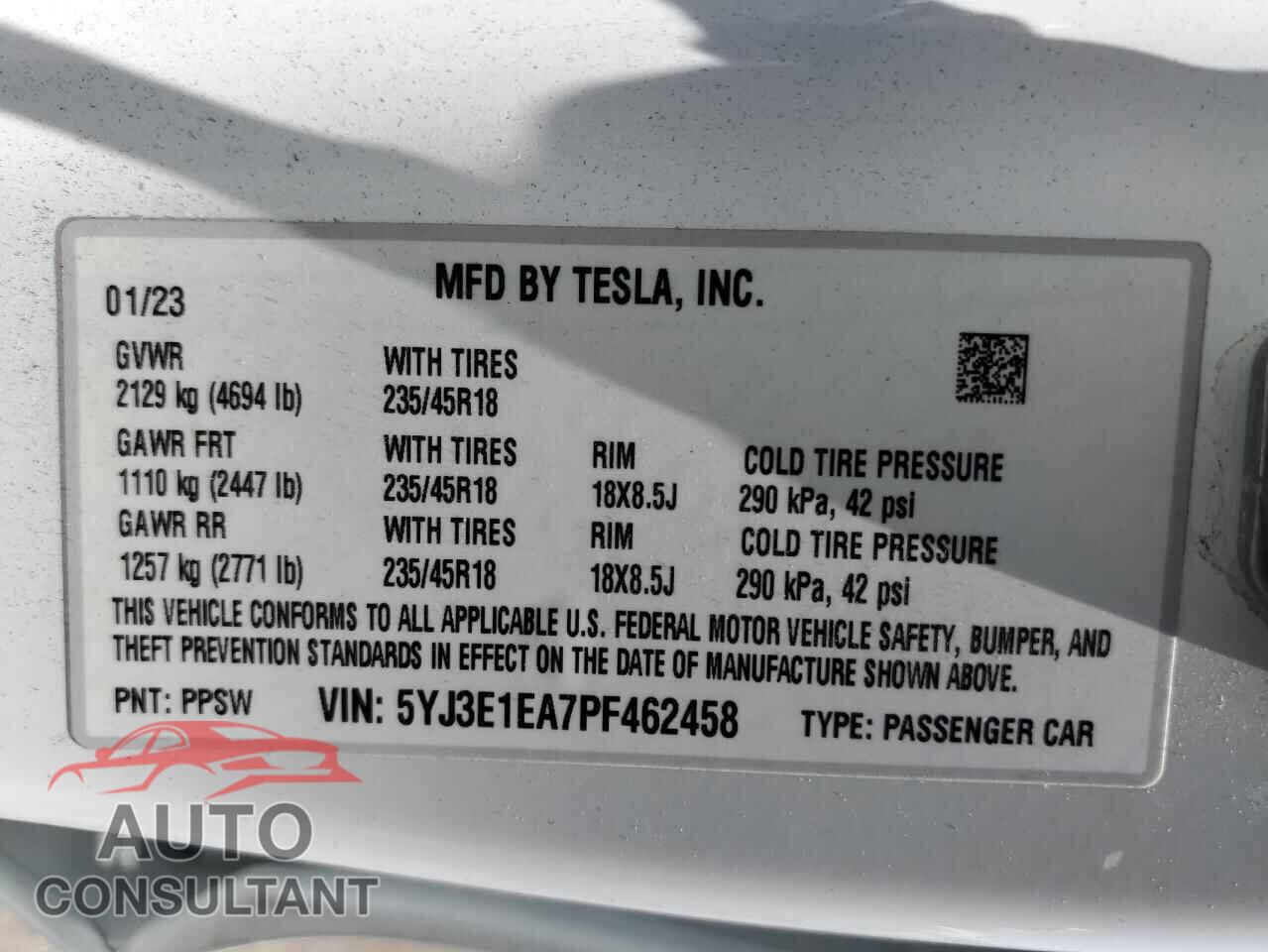 TESLA MODEL 3 2023 - 5YJ3E1EA7PF462458