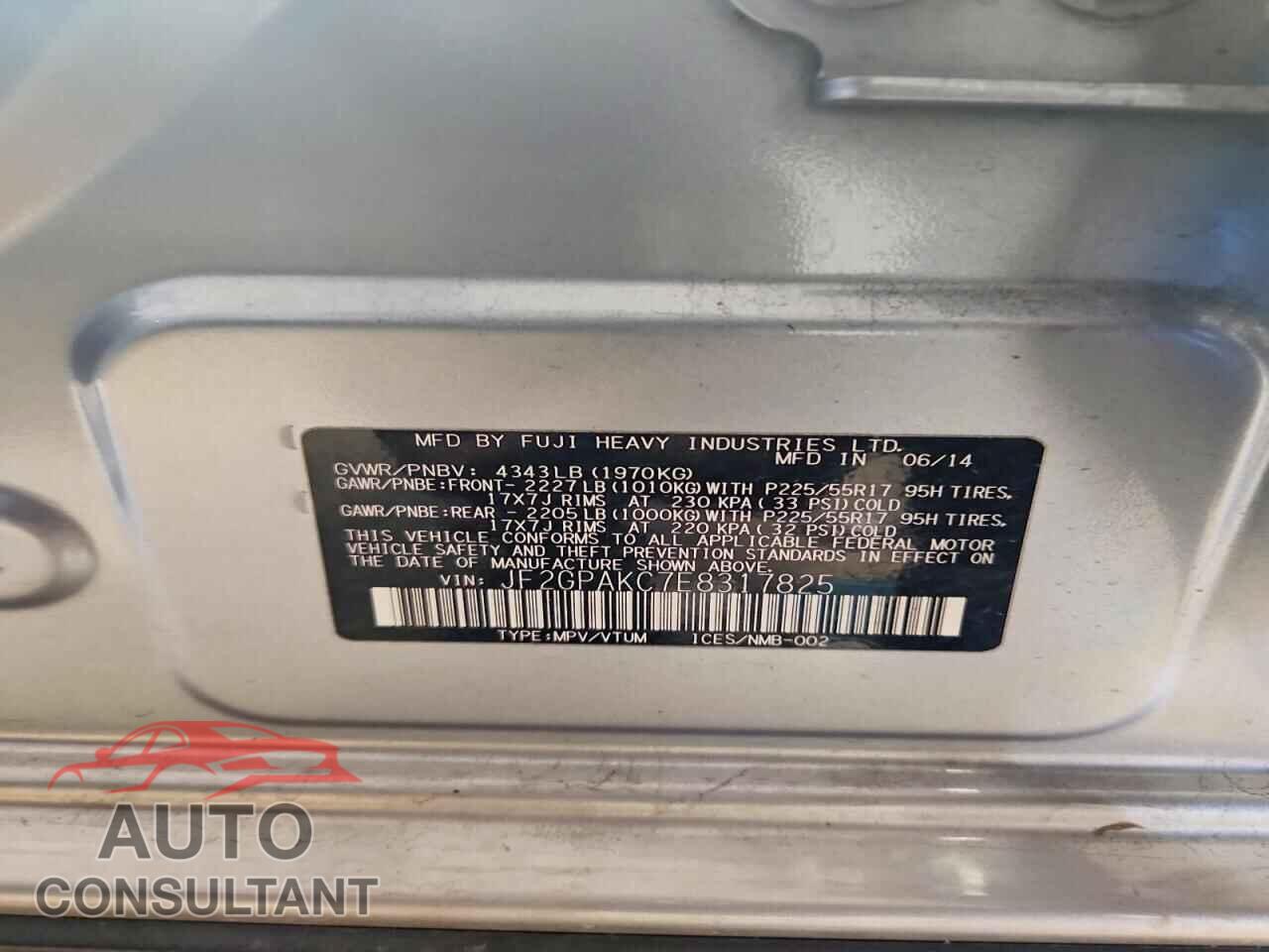 SUBARU XV 2014 - JF2GPAKC7E8317825