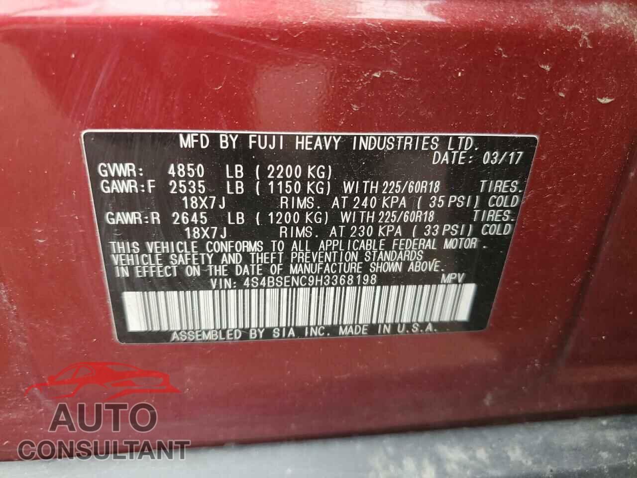 SUBARU OUTBACK 2017 - 4S4BSENC9H3368198
