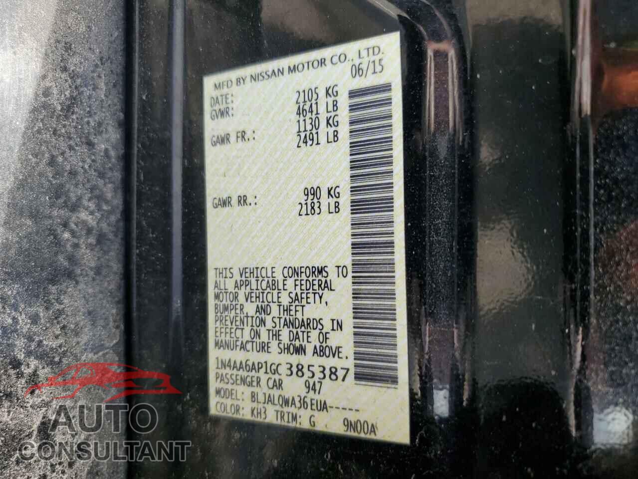 NISSAN MAXIMA 2016 - 1N4AA6AP1GC385387