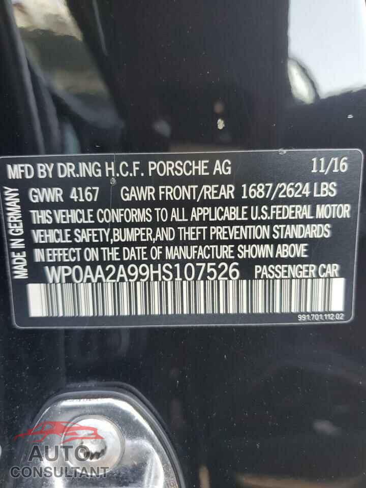 PORSCHE 911 2017 - WP0AA2A99HS107526