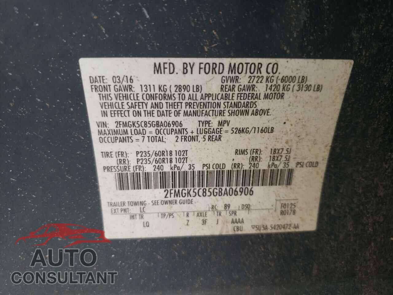 FORD FLEX 2016 - 2FMGK5C85GBA06906