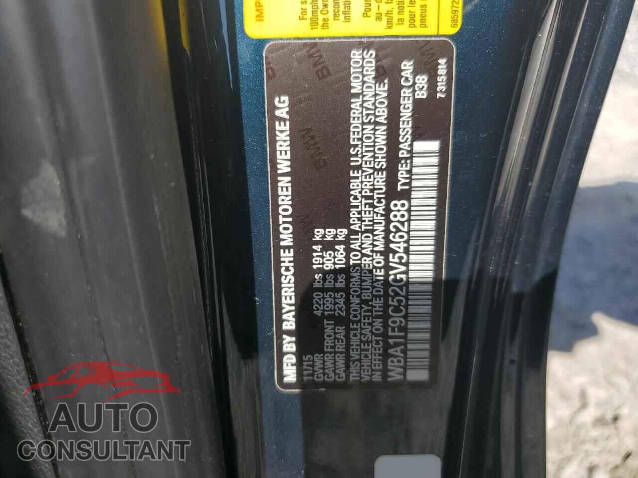 BMW 2 SERIES 2016 - WBA1F9C52GV546288