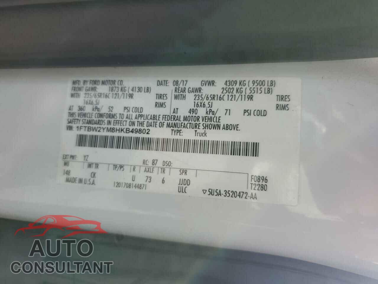 FORD TRANSIT 2017 - 1FTBW2YM8HKB49802