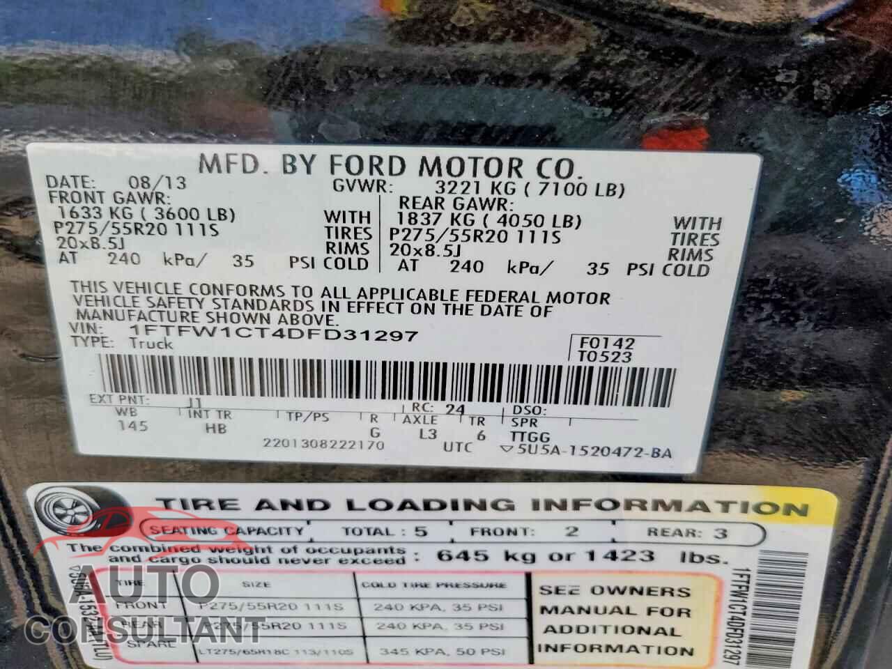 FORD F150 2013 - 1FTFW1CT4DFD31297