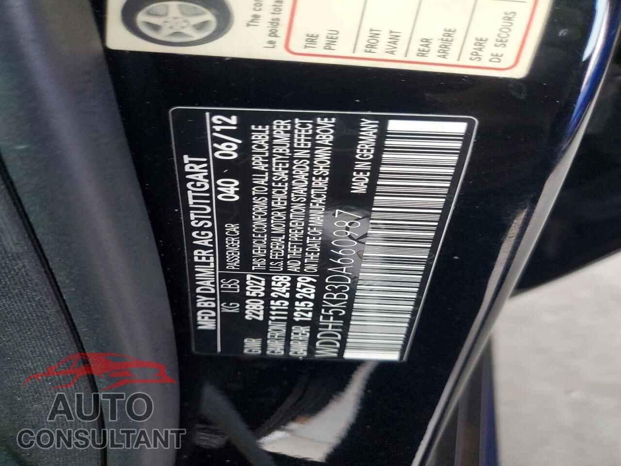 MERCEDES-BENZ E-CLASS 2013 - WDDHF5KB3DA660987