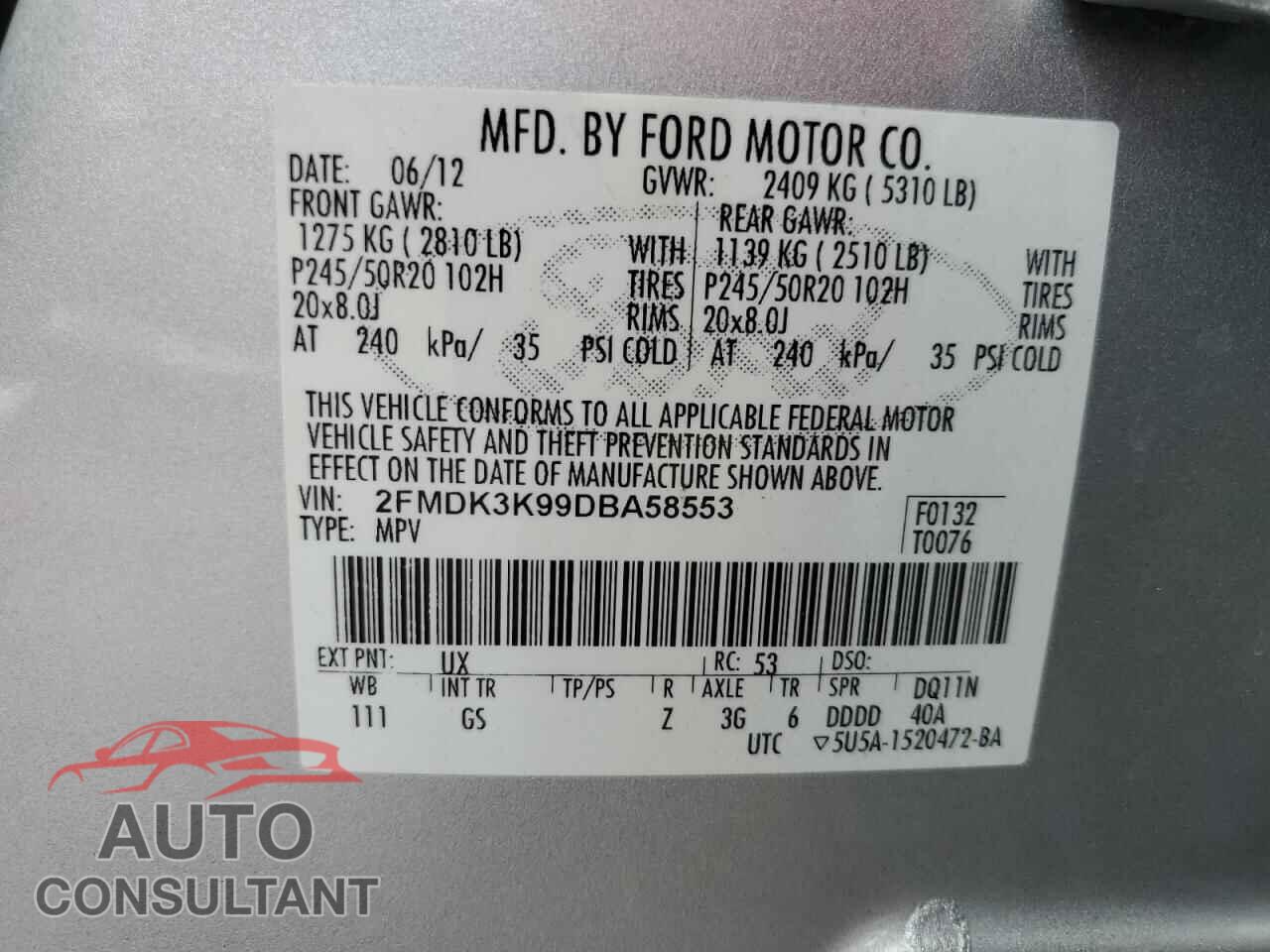 FORD EDGE 2013 - 2FMDK3K99DBA58553