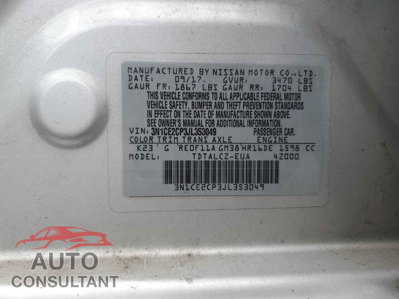 NISSAN VERSA 2018 - 3N1CE2CP3JL353049