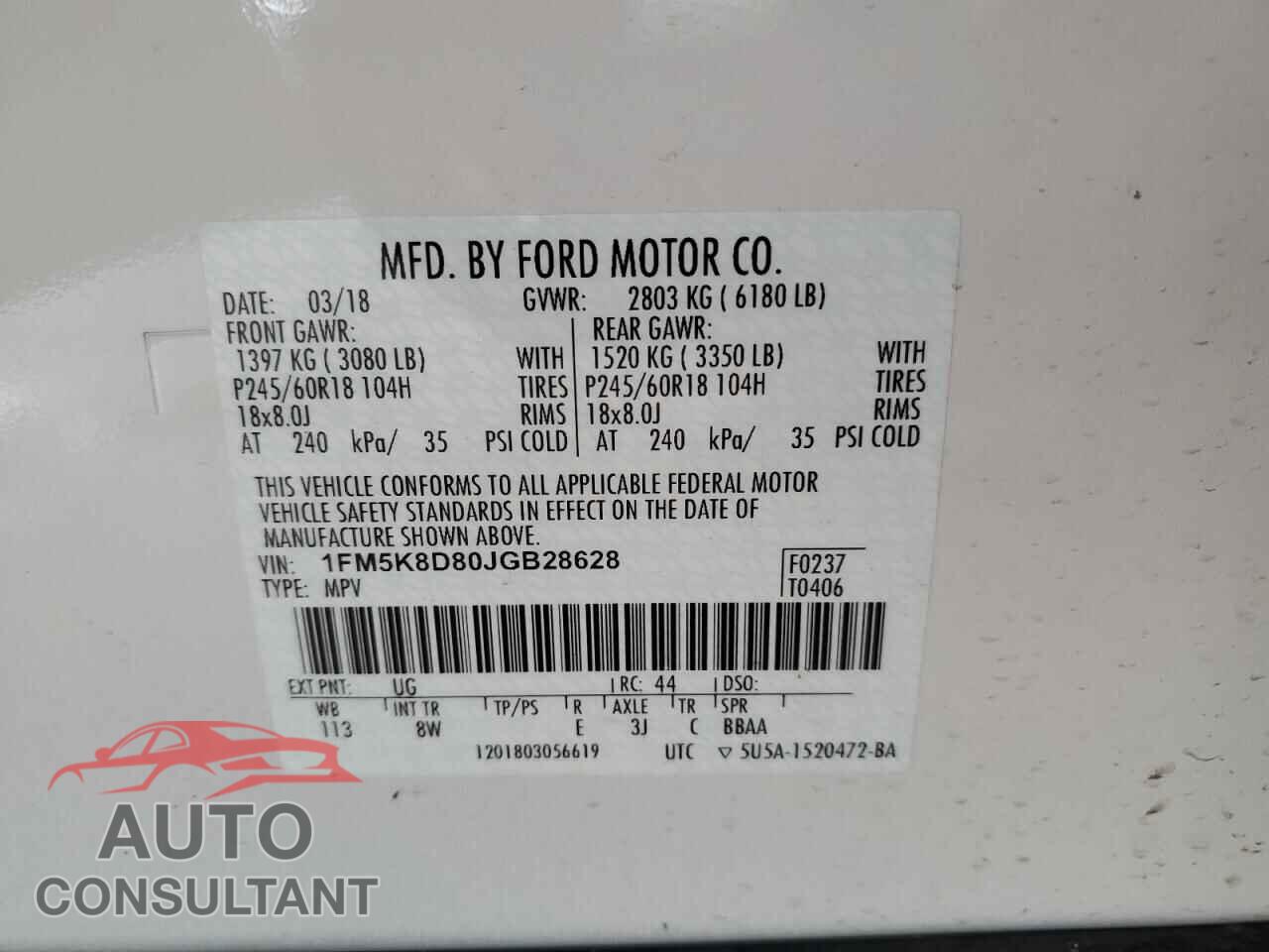 FORD EXPLORER 2018 - 1FM5K8D80JGB28628