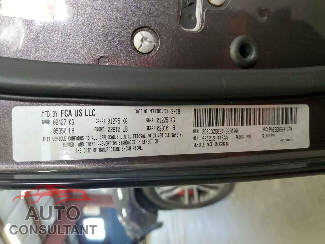 DODGE CHALLENGER 2019 - 2C3CDZGG3KH628100