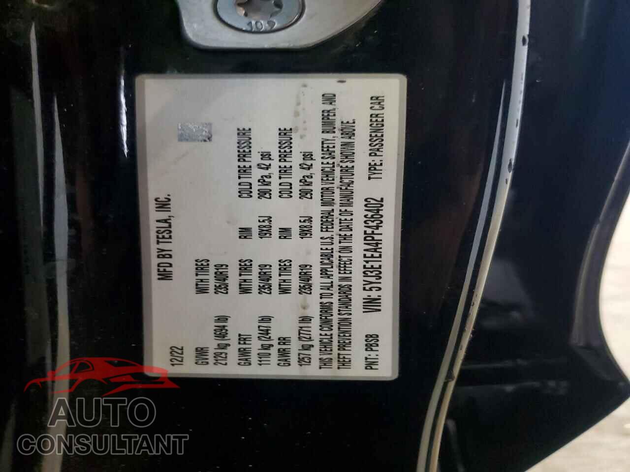 TESLA MODEL 3 2023 - 5YJ3E1EA4PF436402