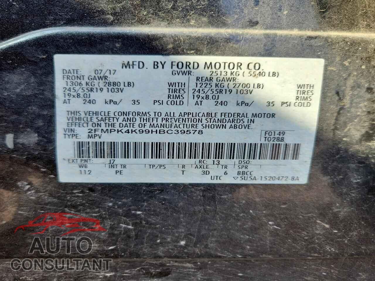 FORD EDGE 2017 - 2FMPK4K99HBC39578