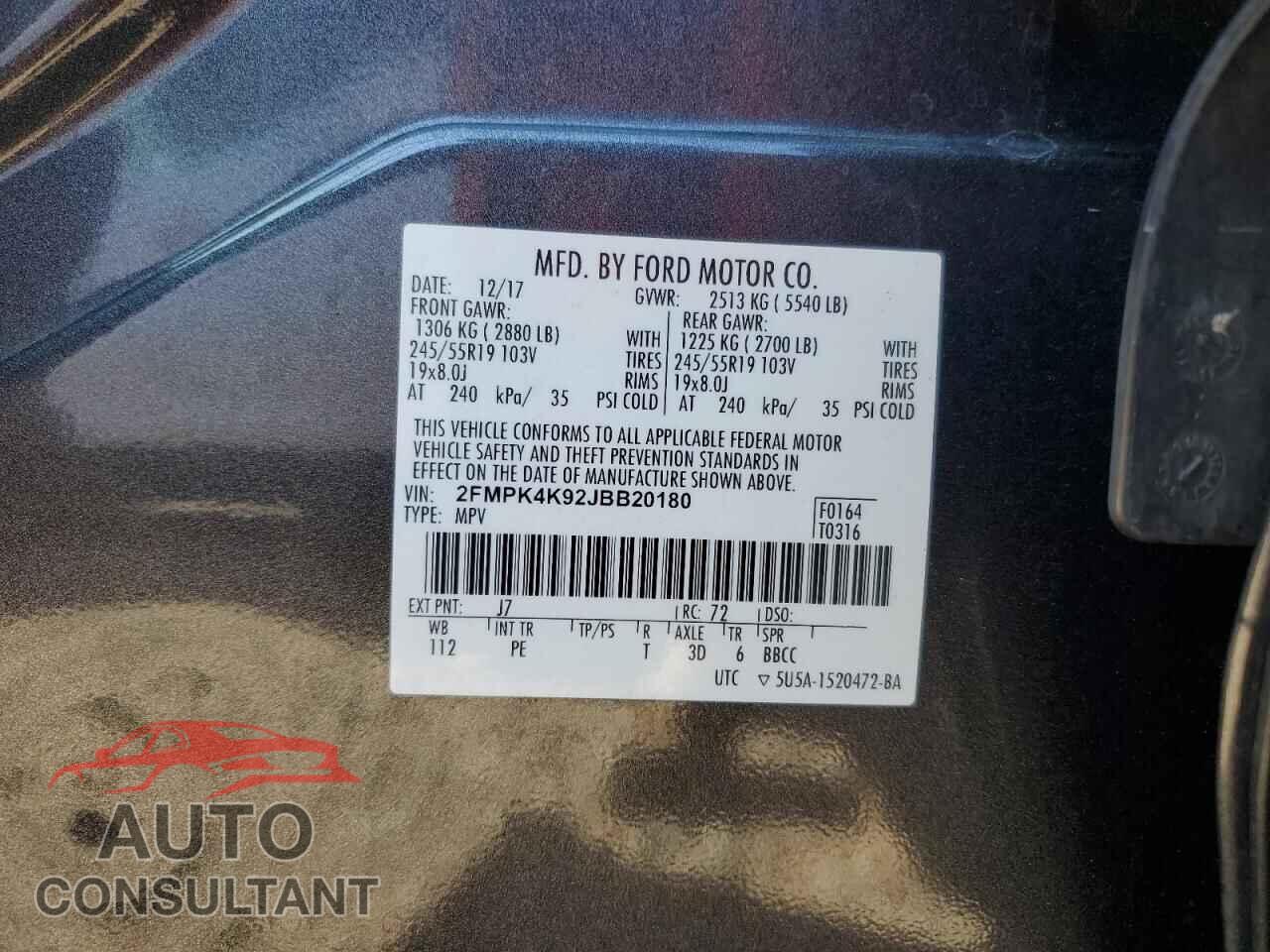 FORD EDGE 2018 - 2FMPK4K92JBB20180
