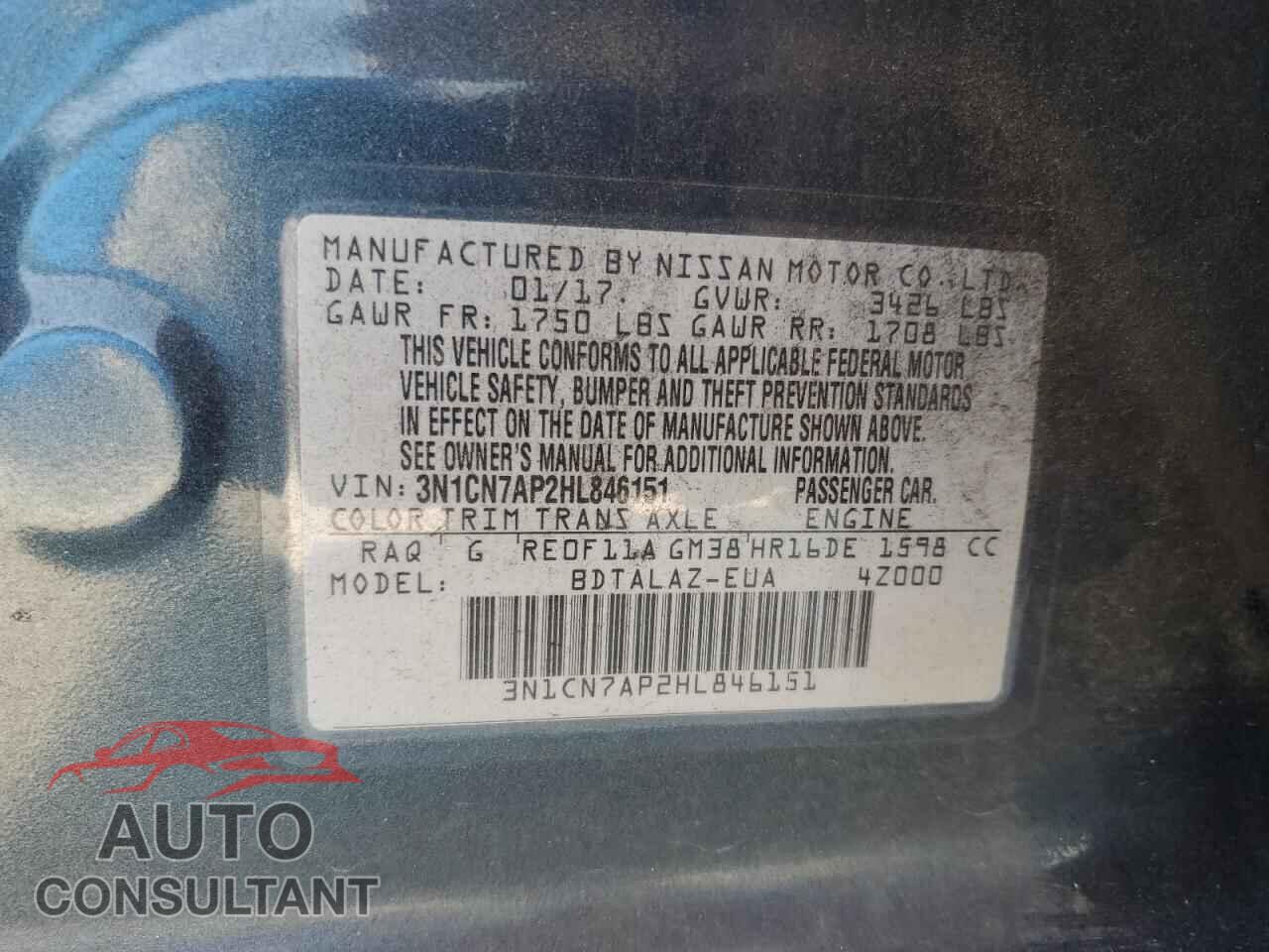 NISSAN VERSA 2017 - 3N1CN7AP2HL846151