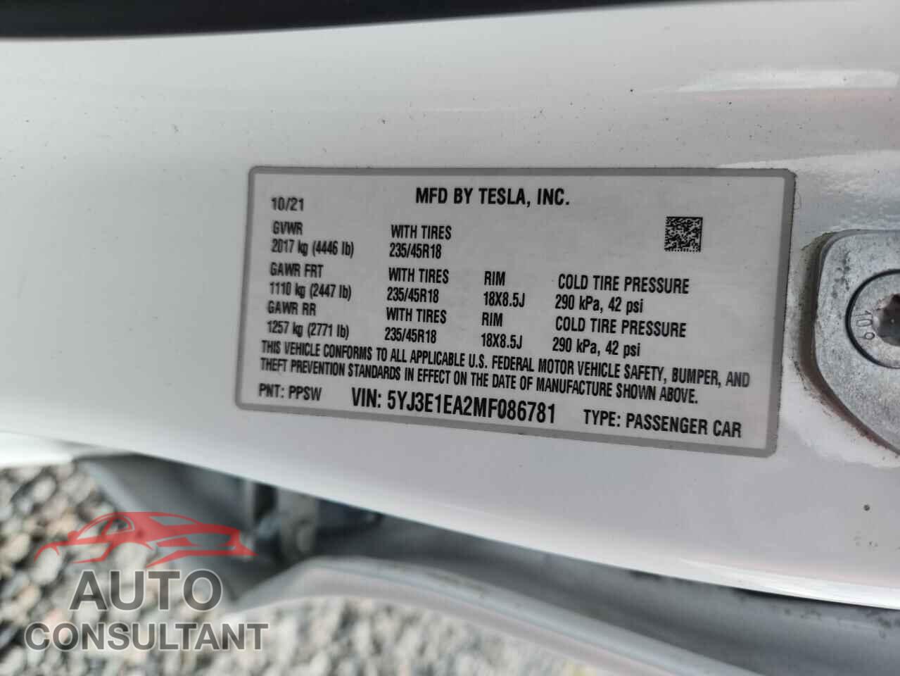 TESLA MODEL 3 2021 - 5YJ3E1EA2MF086781