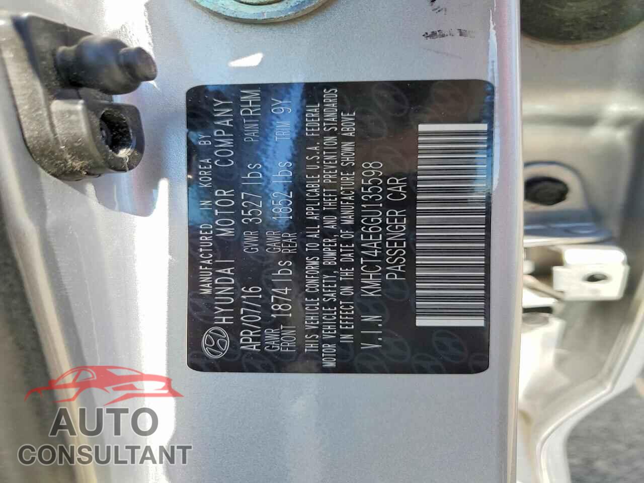 HYUNDAI ACCENT 2016 - KMHCT4AE6GU135598