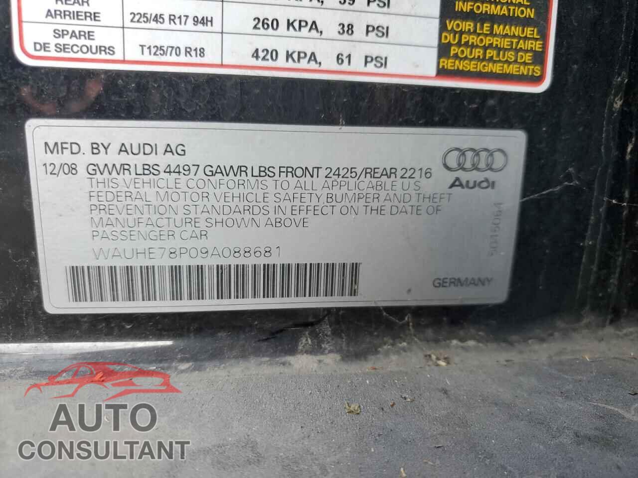 AUDI A3 2009 - WAUHE78P09A088681