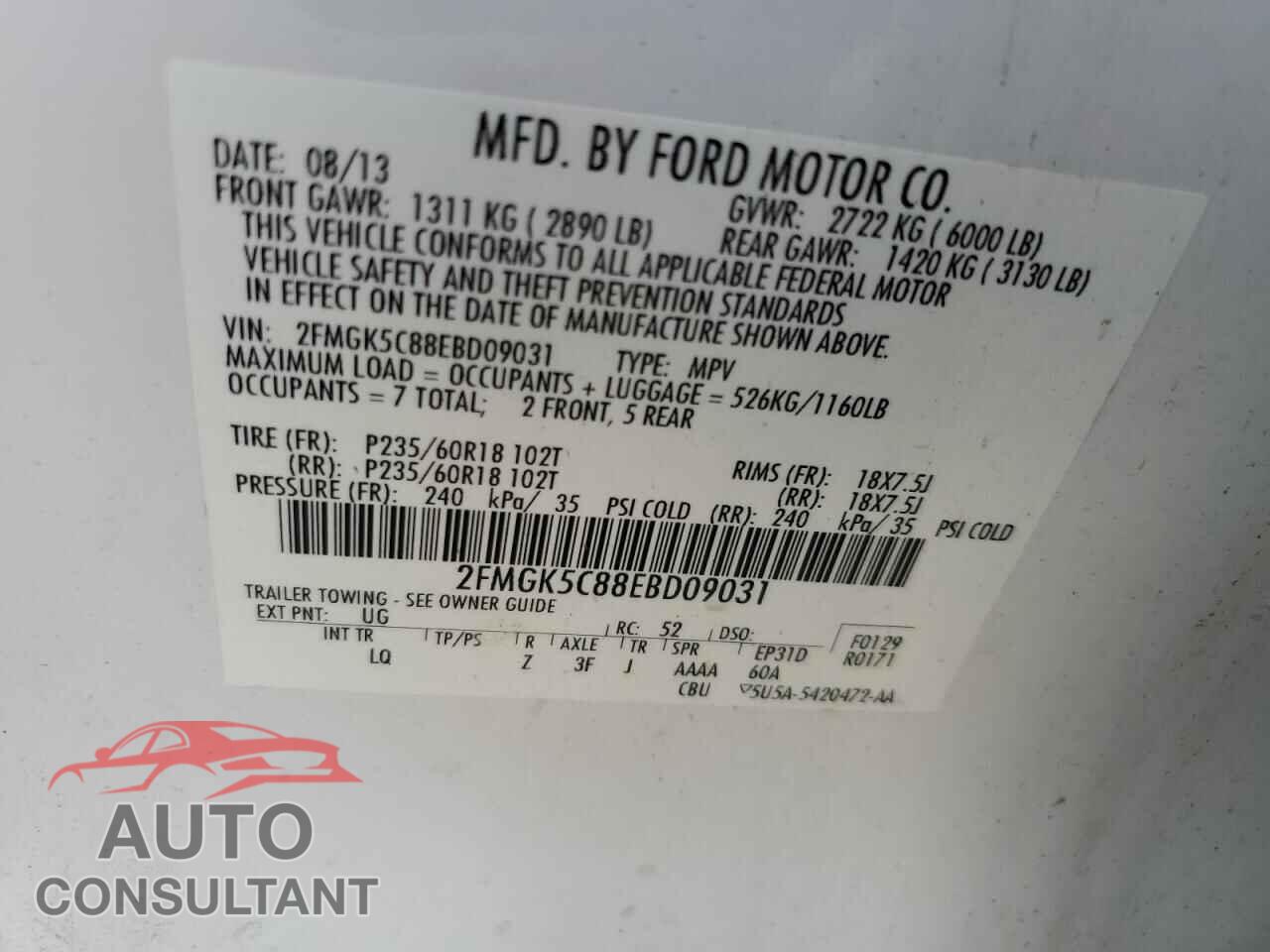 FORD FLEX 2014 - 2FMGK5C88EBD09031
