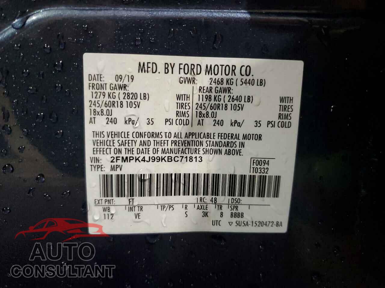 FORD EDGE 2019 - 2FMPK4J99KBC71813