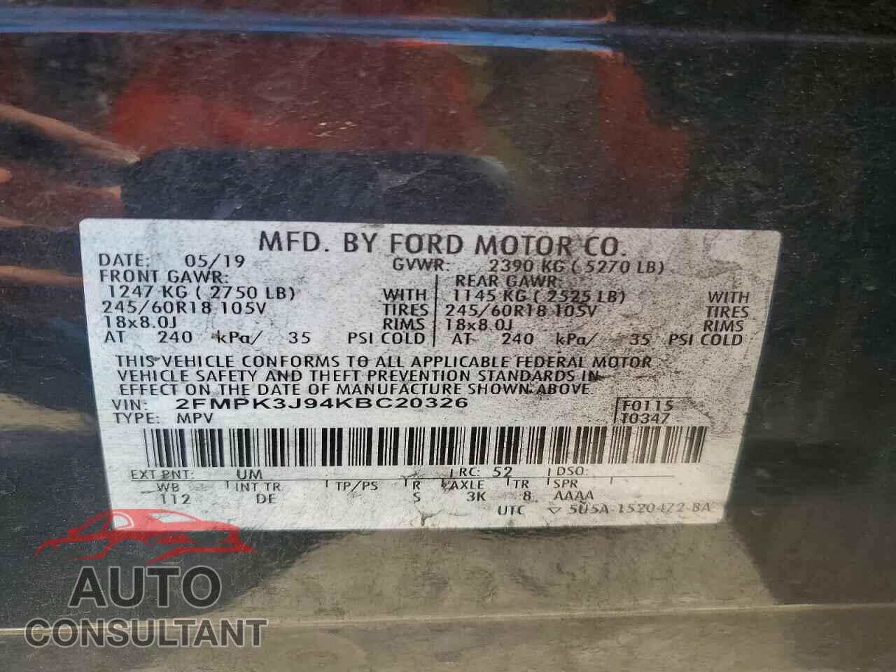 FORD EDGE 2019 - 2FMPK3J94KBC20326