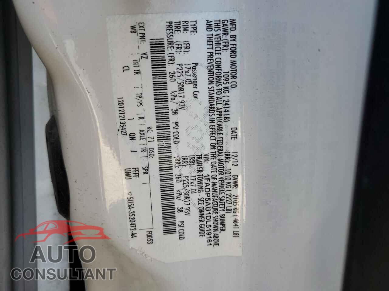 FORD CMAX 2013 - 1FADP5AU1DL519161
