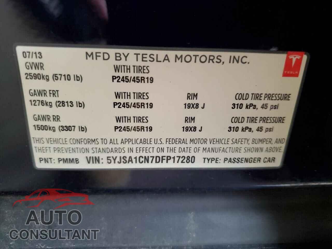 TESLA MODEL S 2013 - 5YJSA1CN7DFP17280
