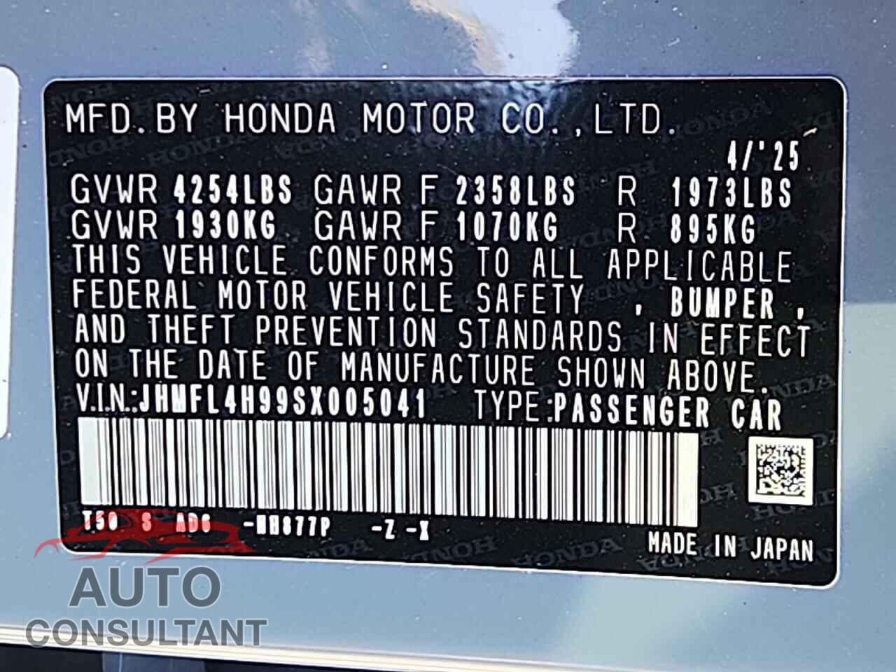 HONDA CIVIC 2025 - JHMFL4H99SX005041
