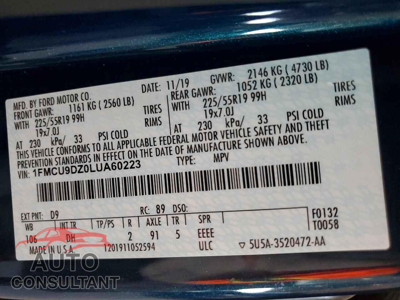 FORD ESCAPE 2020 - 1FMCU9DZ0LUA60223