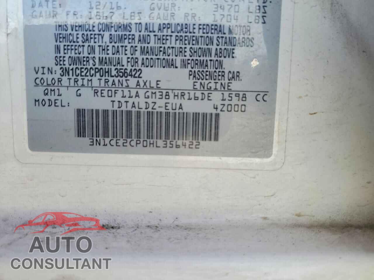 NISSAN VERSA 2017 - 3N1CE2CP0HL356422