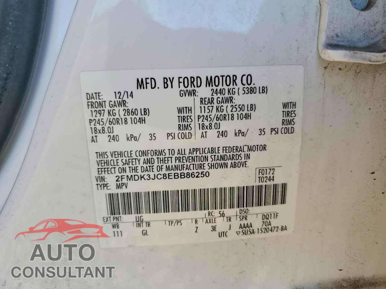 FORD EDGE 2014 - 2FMDK3JC8EBB86250