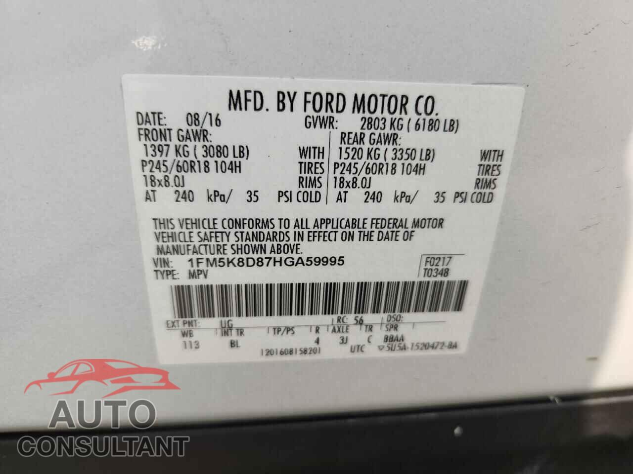 FORD EXPLORER 2017 - 1FM5K8D87HGA59995